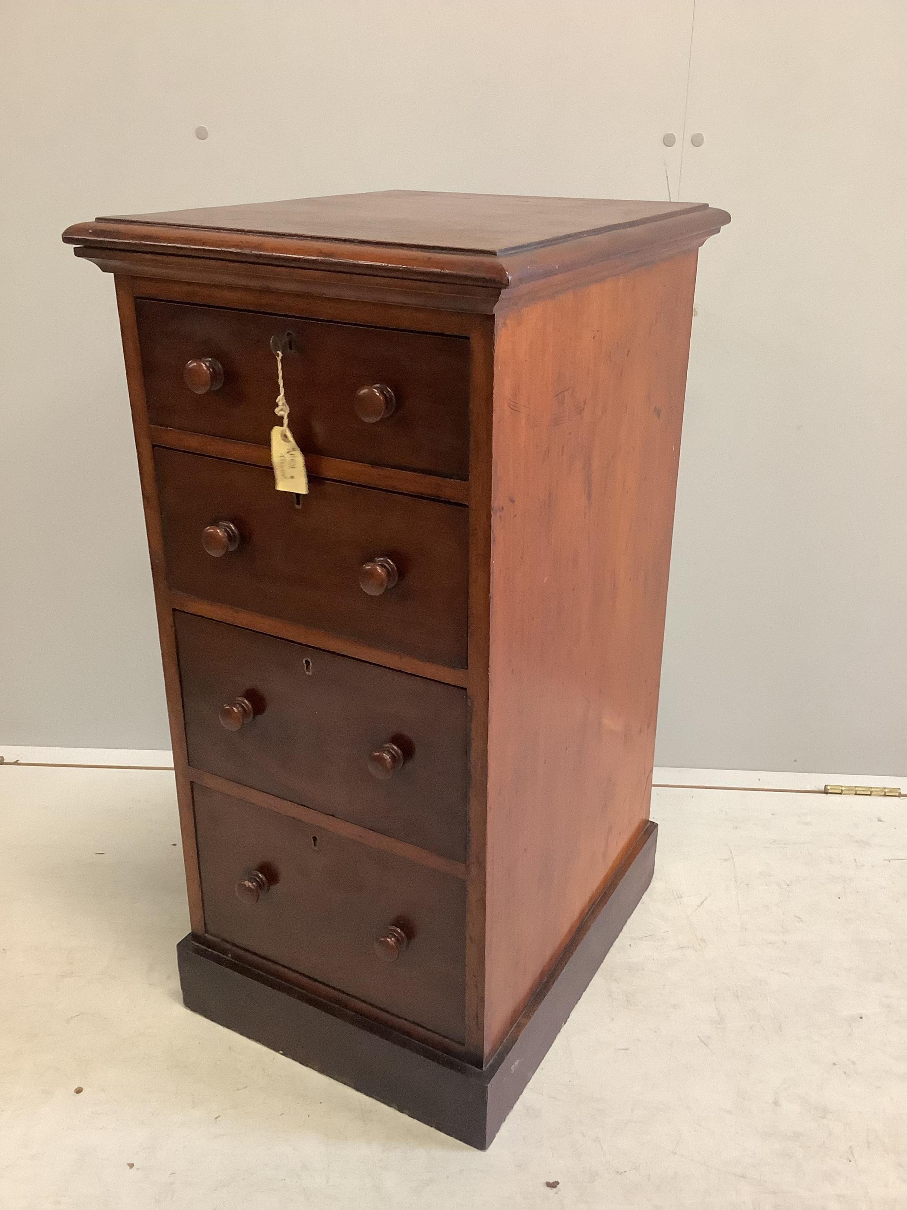 A Victorian mahogany four drawer pedestal chest, width 41cm, depth 50cm, height 83cm. Condition - fair